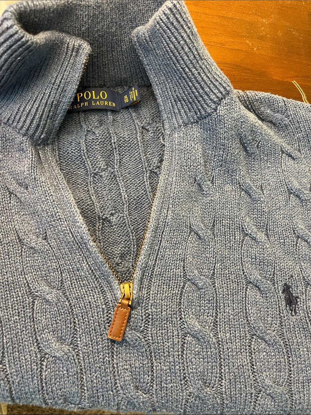 Polo by Ralph Lauren Heathered Blue Cable-Knit Half-Zip Sweater